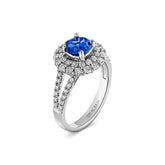 Blue Sapphire & Diamond Double Halo Ring - Dracakis Jewellers